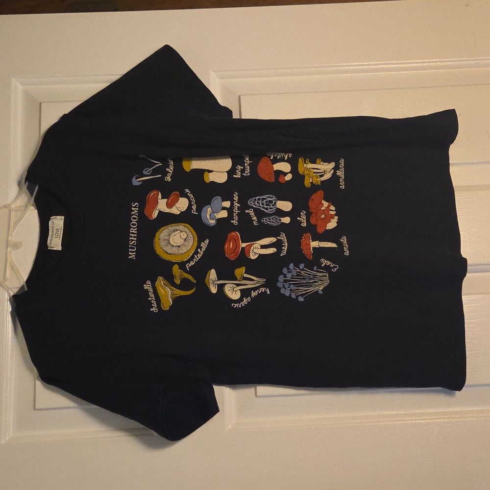Philosophy Black Tee with Mushroom Print